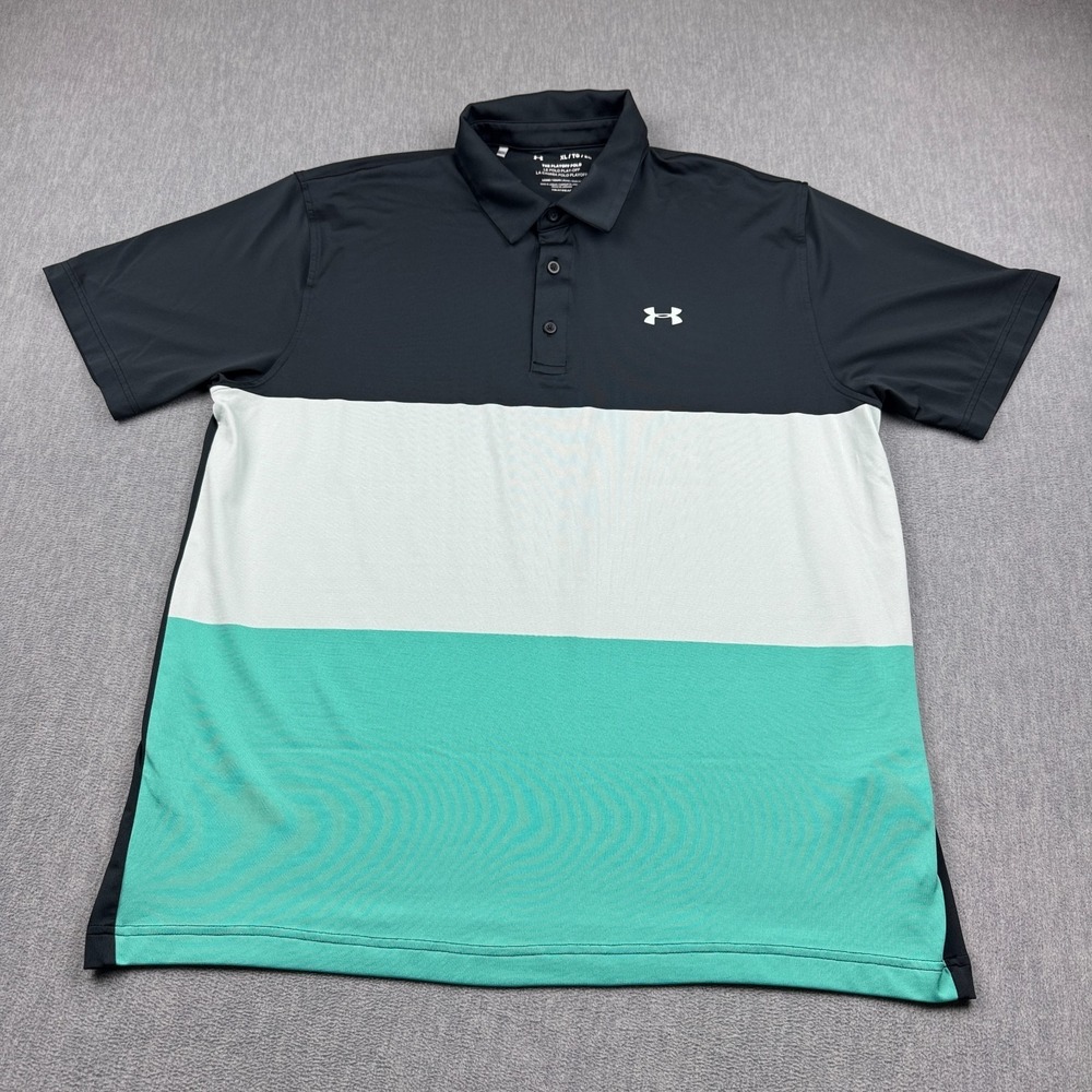 Under‎ Armour Polo Shirt Men XL Blue Playoff Colorblock HeatGear Collared Button